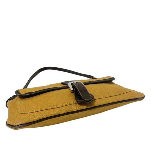 BALLY - Dark yellow Dark Brown Canvas Leather Handbag - Picture 4 of 9